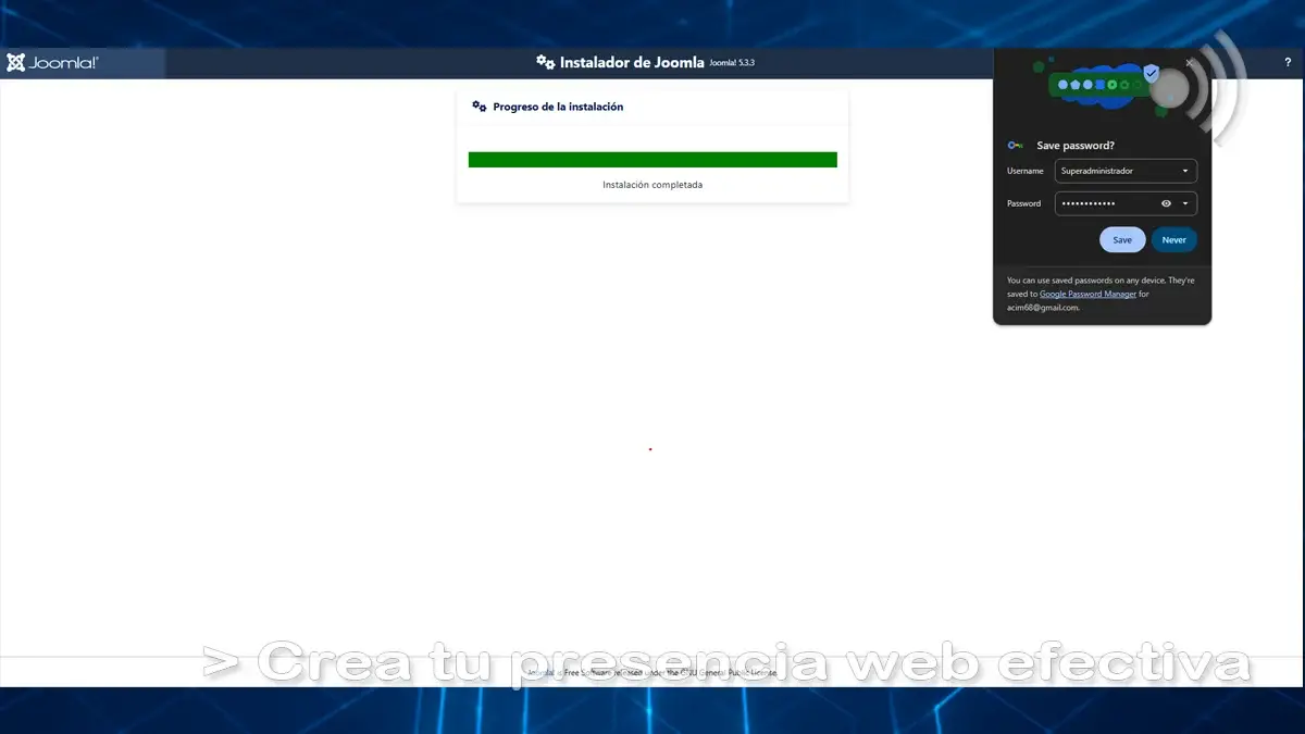 Progreso de intalación de Joomla! Progreso de intalación de Joomla!